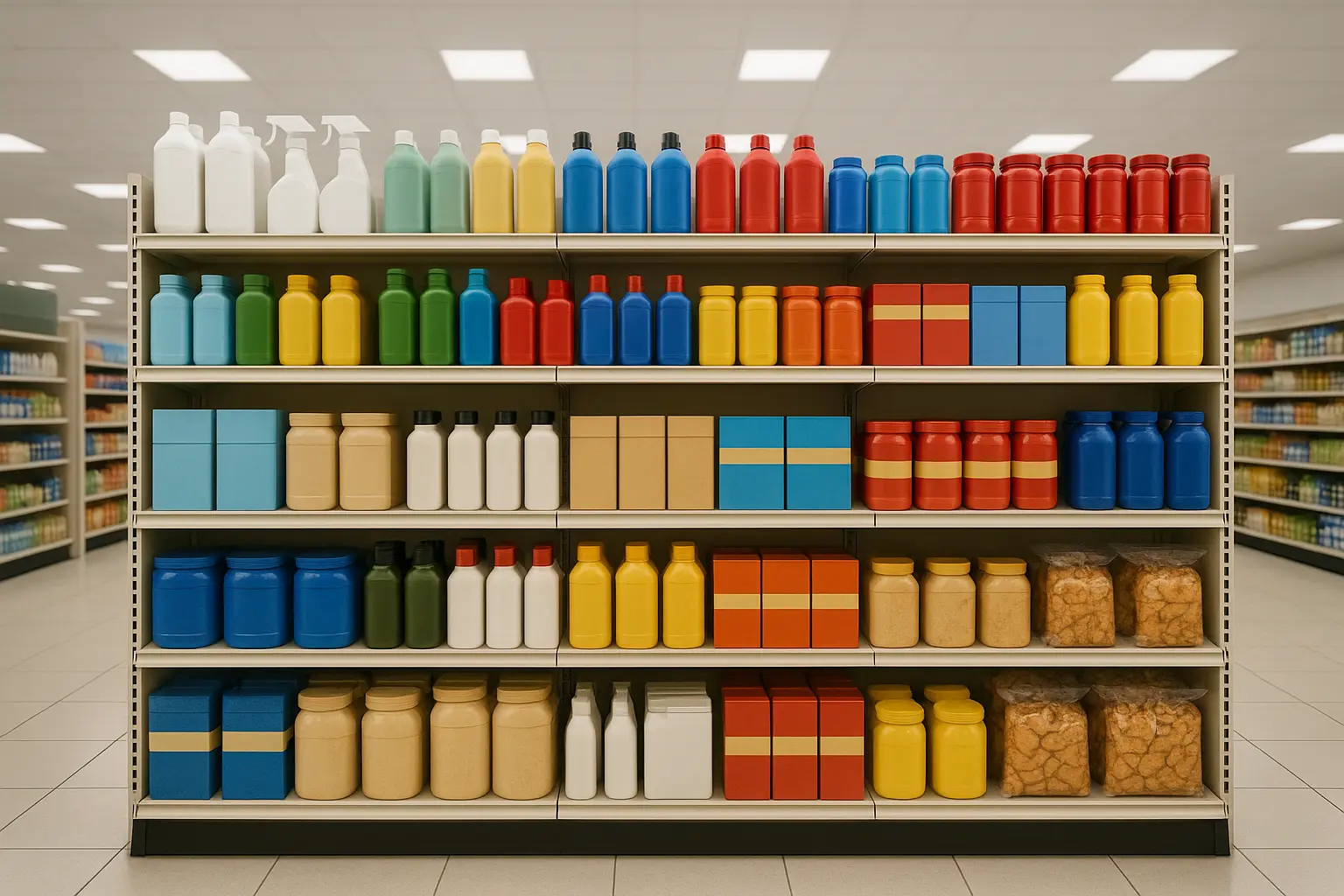 Agencement moderne d'un magasin avec gondoles