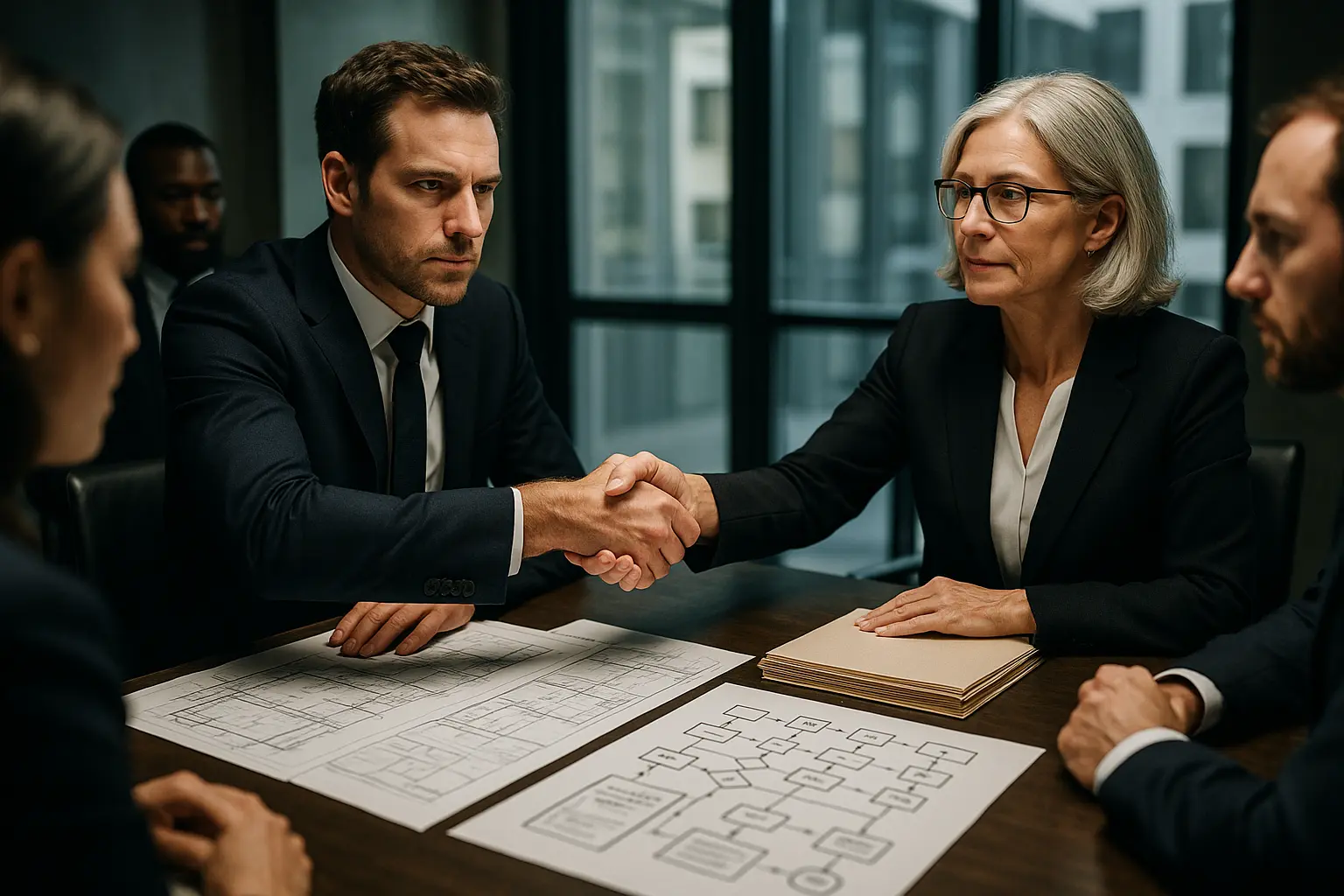 Handshake entre entrepreneur et notaire pour sécuriser la création d'entreprise