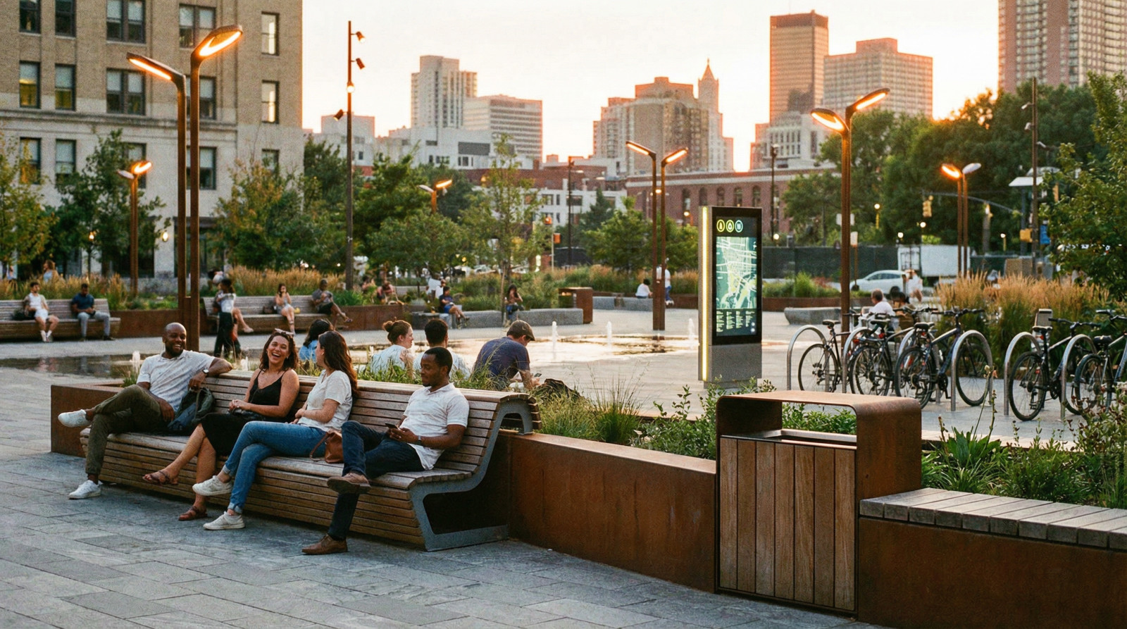Am&eacute;nagement urbain moderne favorisant la convivialit&eacute; et l'exp&eacute;rience usager