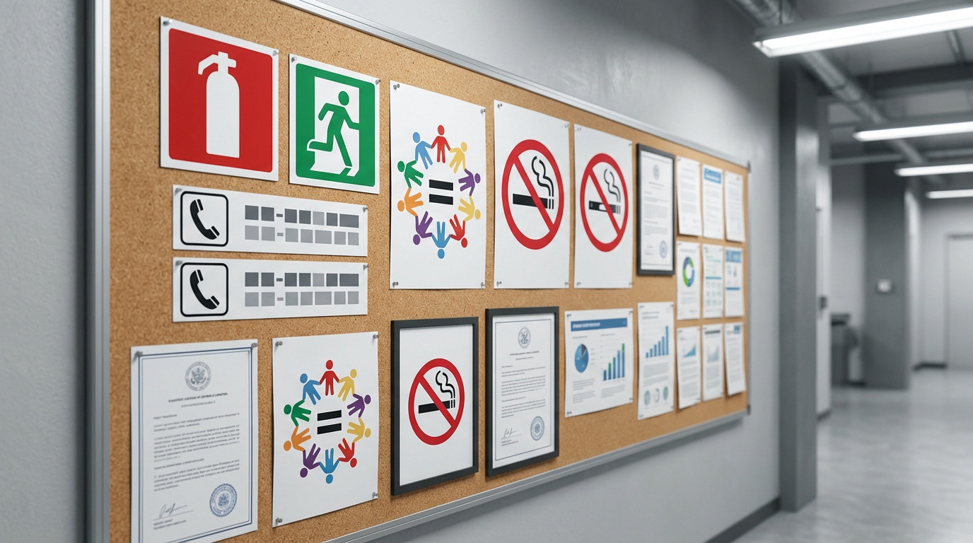 Panneau d'affichage obligatoire en entreprise regroupant les consignes de sécurité et les contacts d'urgence